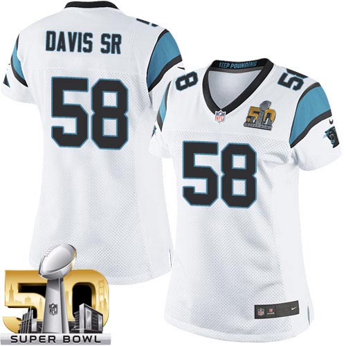Women's Elite Thomas Davis Super Bowl L Nike Jersey White Road - #58 NFL Carolina Panthers